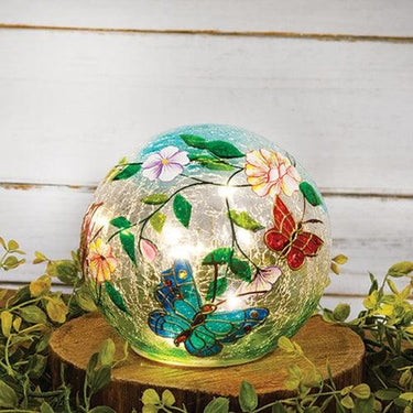 Jeweled Butterfly Crackled Glass LED Light Orb - The Fox Decor